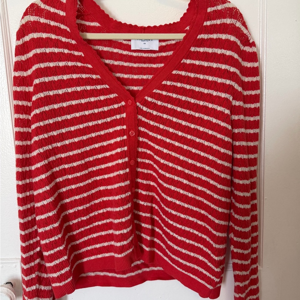 Old Navy Red and White Striped Cardigan